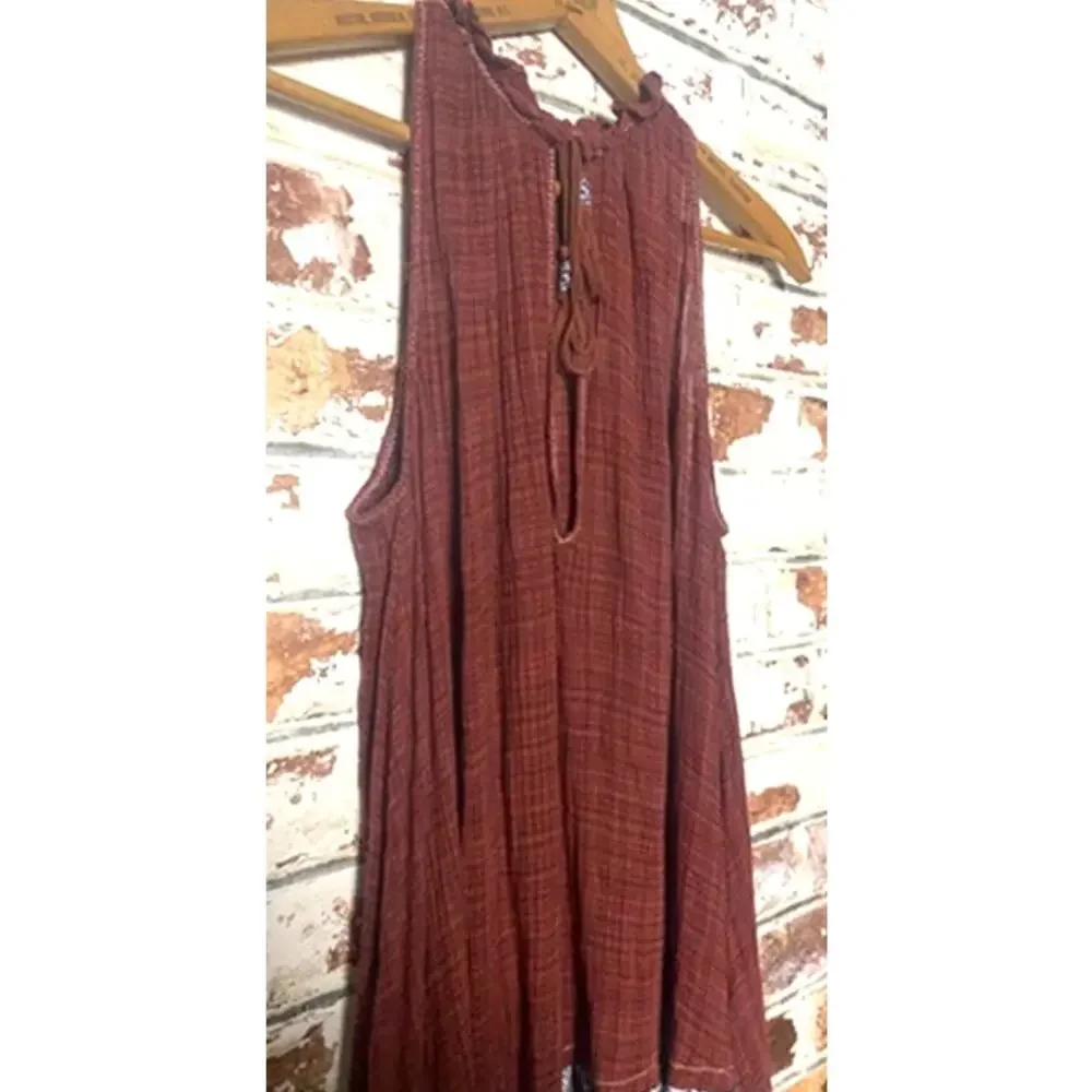 Free People Ruffle & Tassle Flowy Oversized Cotton Gauzy Blend Tunic Mini Dress